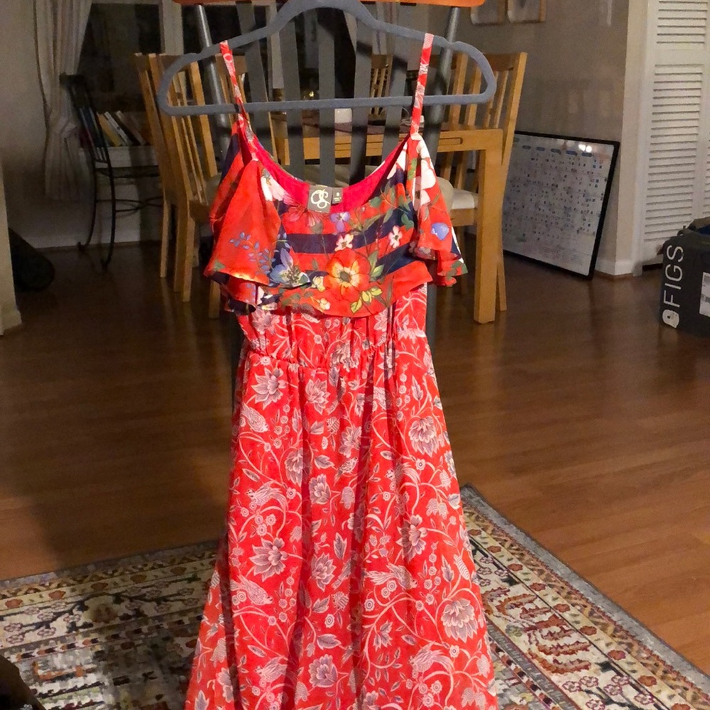 Maxi-midi floral anthro dress with pretty birds